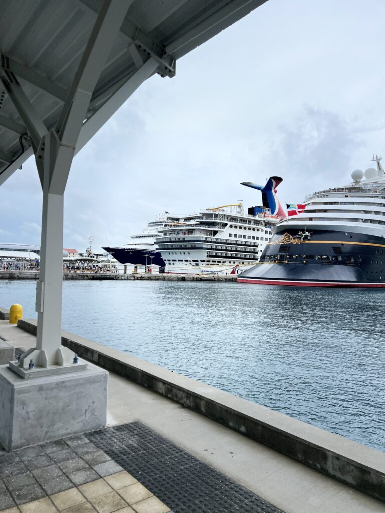 Disney and Carnival cruise ships at the cruise port in Nassau, Bahamas
