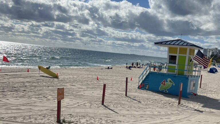 A colorful lifeguard stand at Las Olas Beach in Fort Lauderdale, Florida