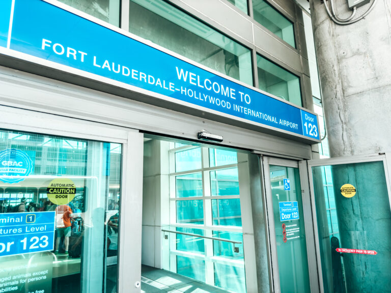 The welcome sign to the Fort Lauderdale-Hollywood International Airport in Fort Lauderdale, Florida.