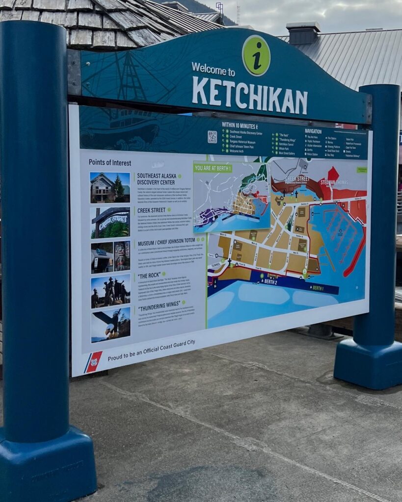 The welcome sign to the town of Ketchikan, Alaska