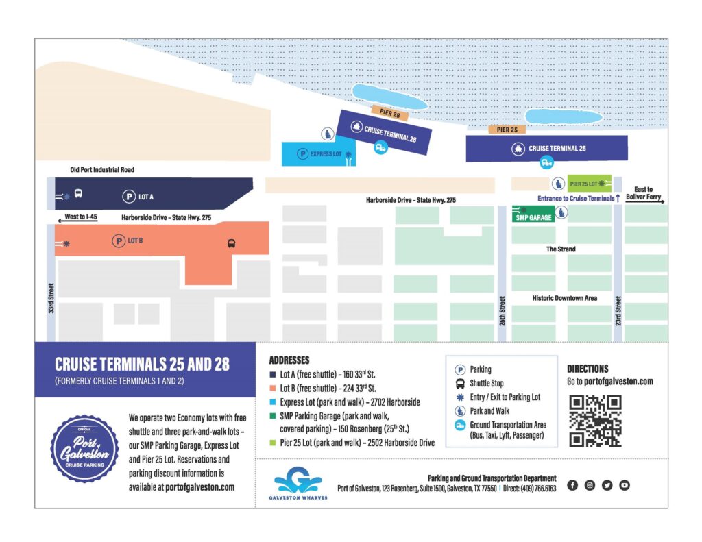 Port of Galveston Map of Cruise Terminals 25 and 28