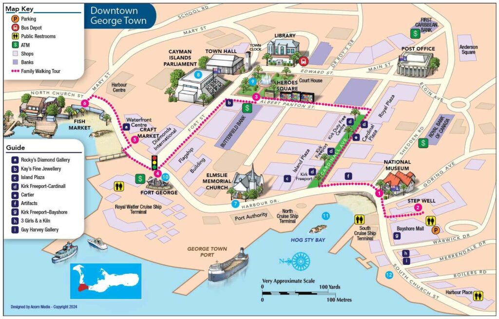 Downtown George Town, Grand Cayman map
