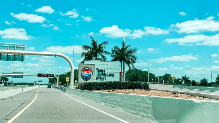 A sign from he highway welcomes travelers to the Tampa International Airport in Florda