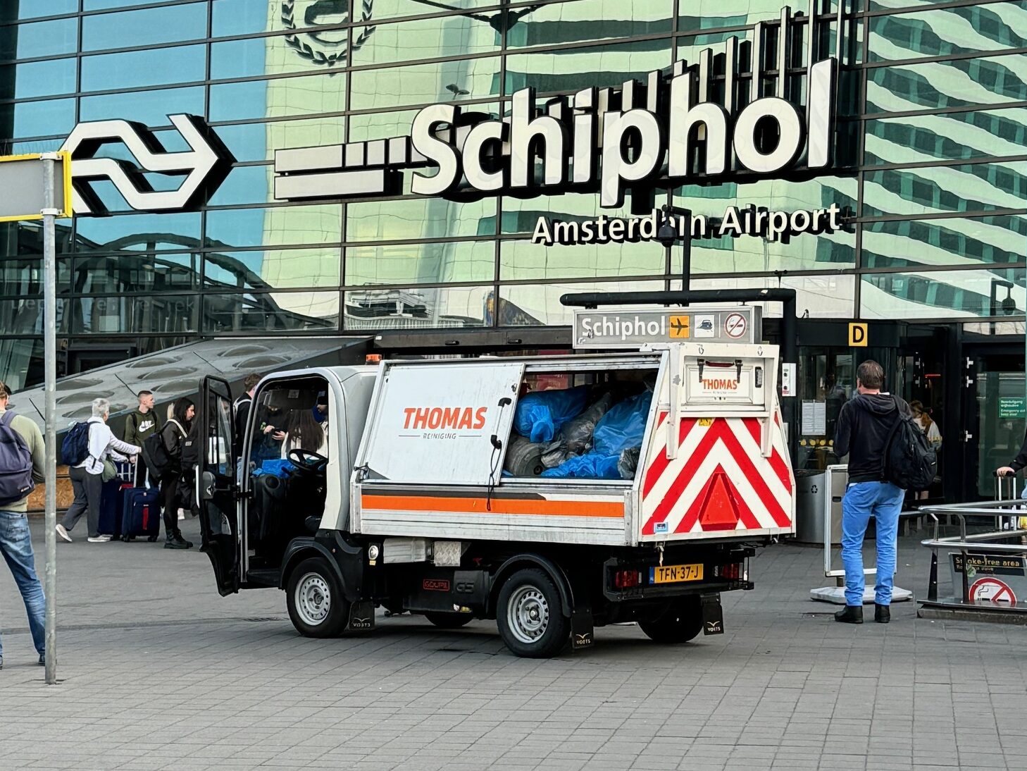 The sign outside of Schiphol Airport in Amsterdam, Netherlands. 