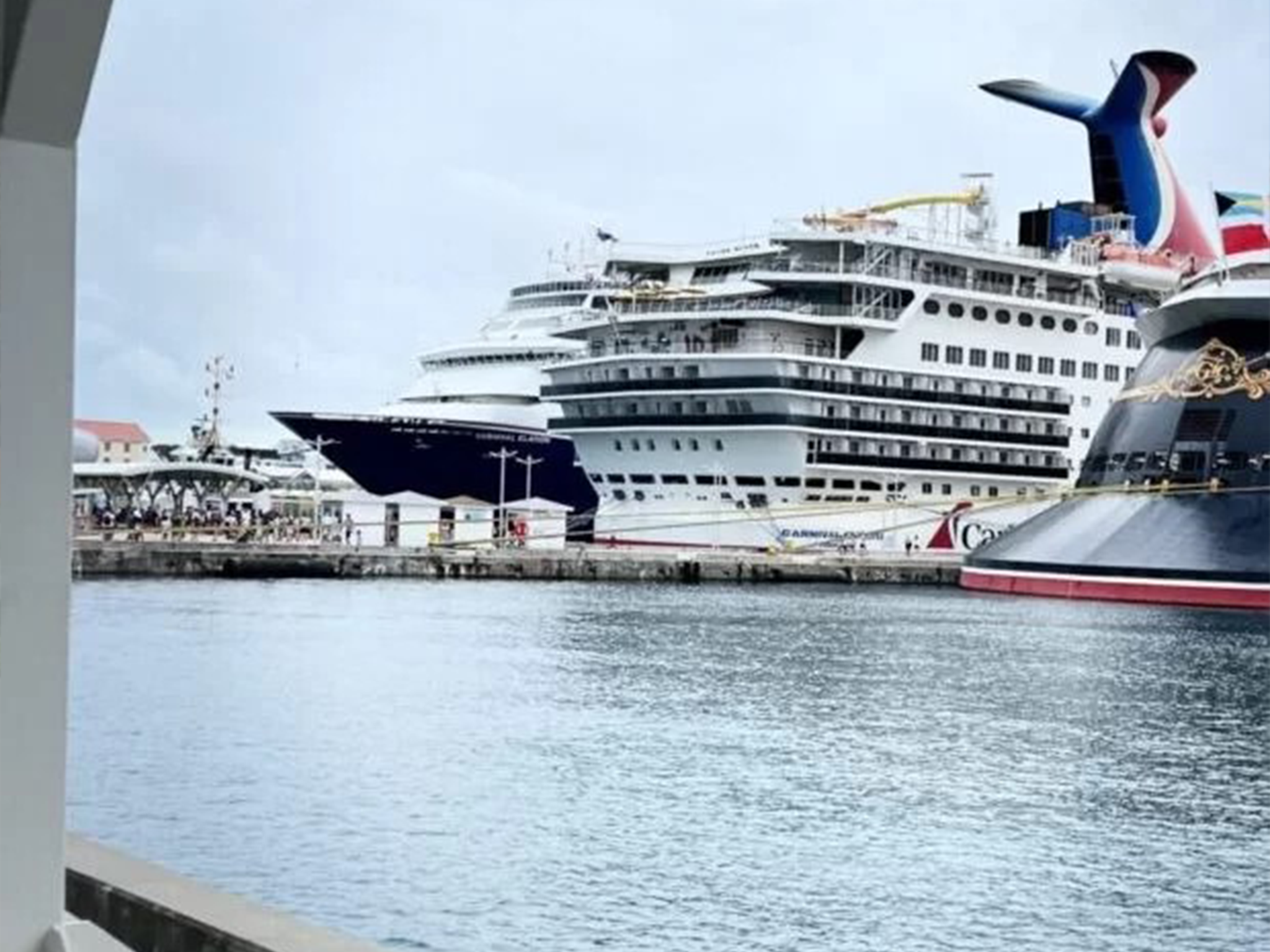 Disney and Carnival cruise ships at the cruise port in Nassau, Bahamas