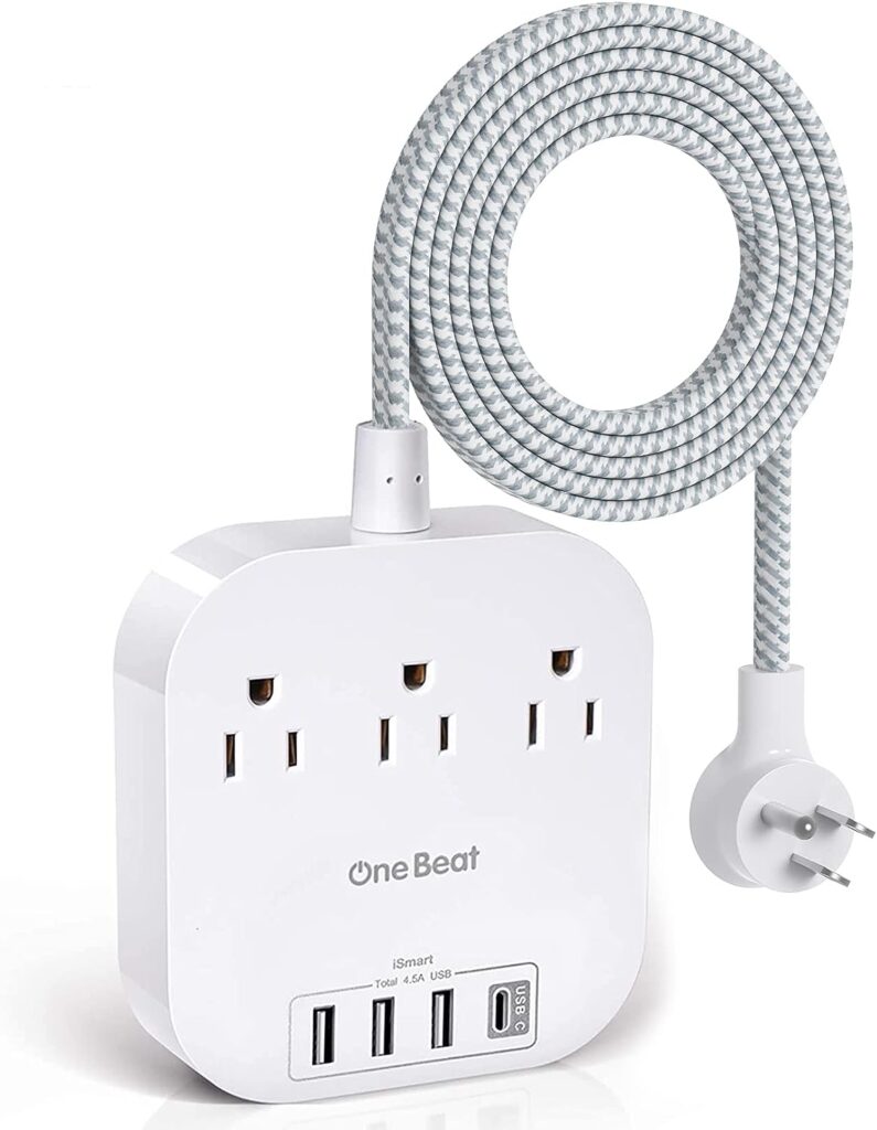 A power strip with multiple outlets and USB ports